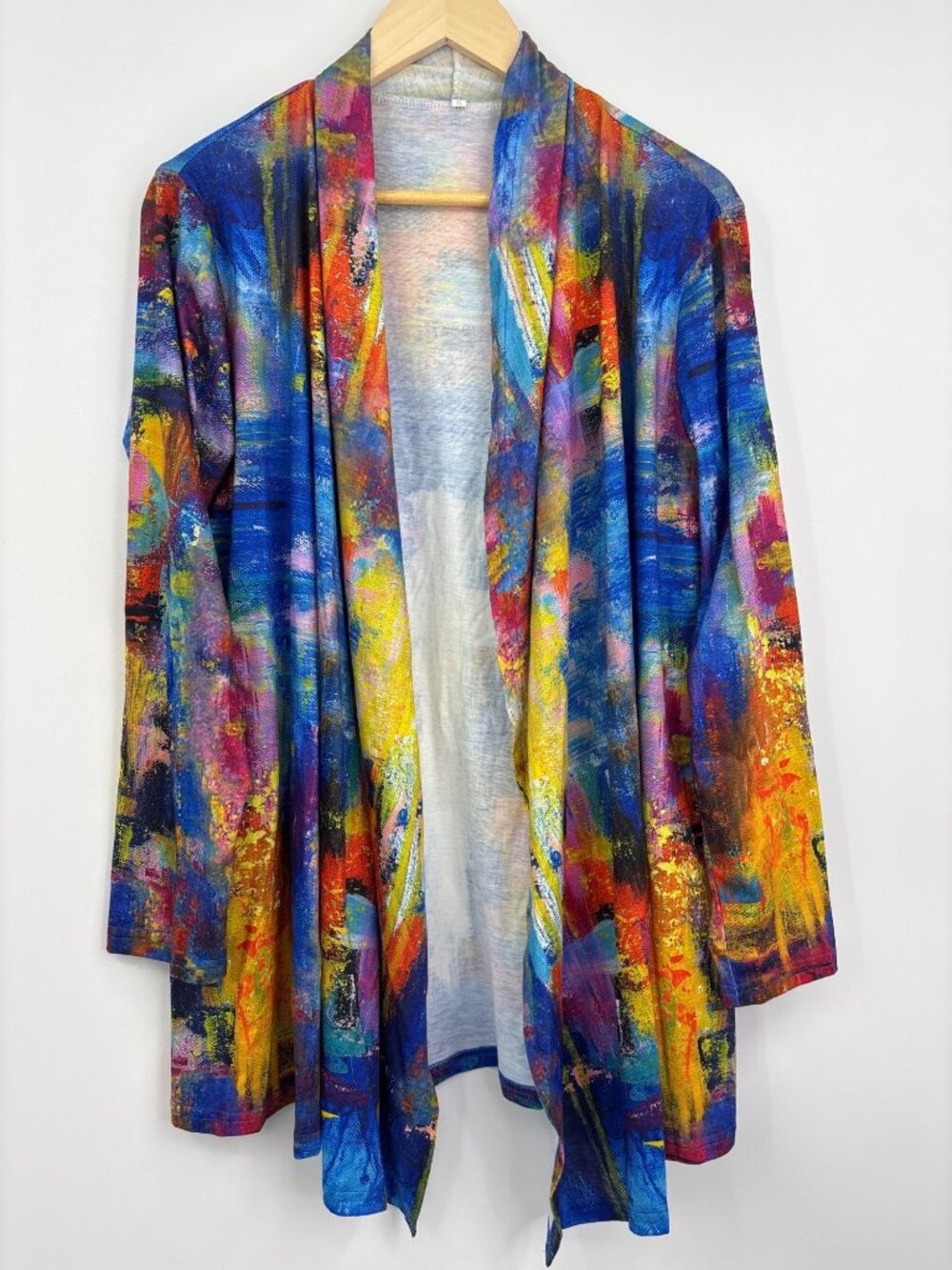 Tie Dye Multi Color Open Front Cardigan Religious Cross Size XL